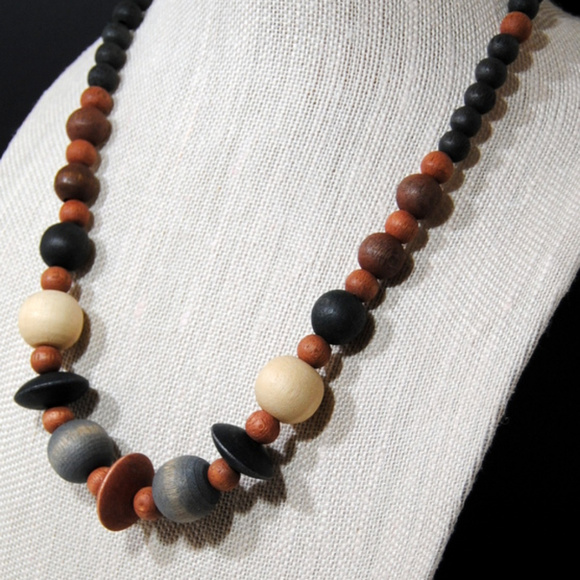 Vintage Wood Bead Jewelry Boho Handmade Ethnic - Picture 1 of 4